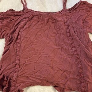 Rue21 Mauve Lace Trim Cold Shoulder Blouse